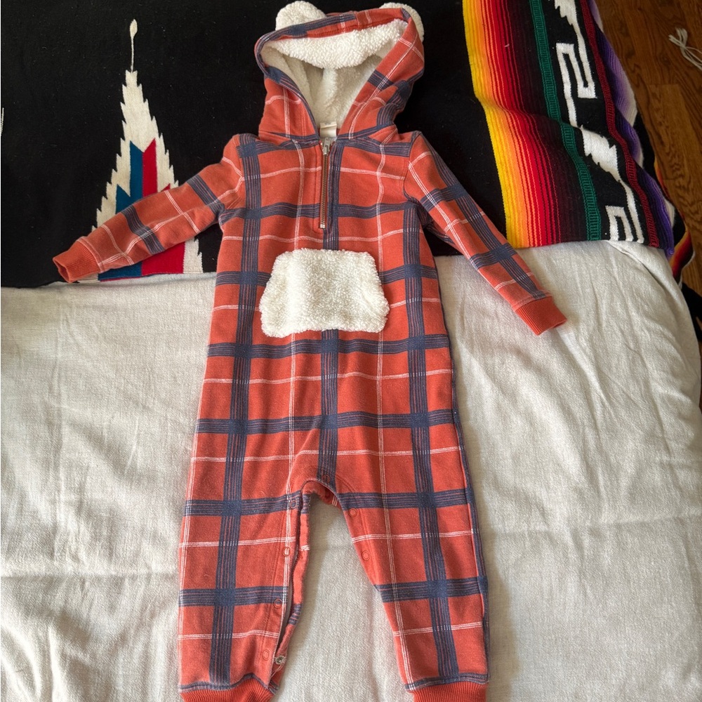 Plaid Hooded Baby Onesie with Sherpa Pocket Tucker+Tate